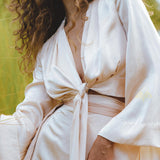 Powder Pink Venus Peace Silk Blouse • Ombre Goddess Top • Boho Wrap Top - AYA Sacred Wear