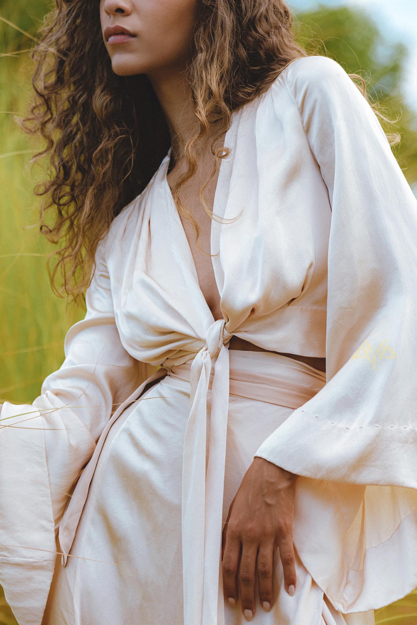 Powder Pink Venus Peace Silk Blouse • Ombre Goddess Top • Boho Wrap Top - AYA Sacred Wear