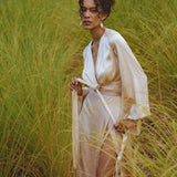 Powder Pink Venus Peace Silk Blouse • Ombre Goddess Top • Boho Wrap Top - AYA Sacred Wear