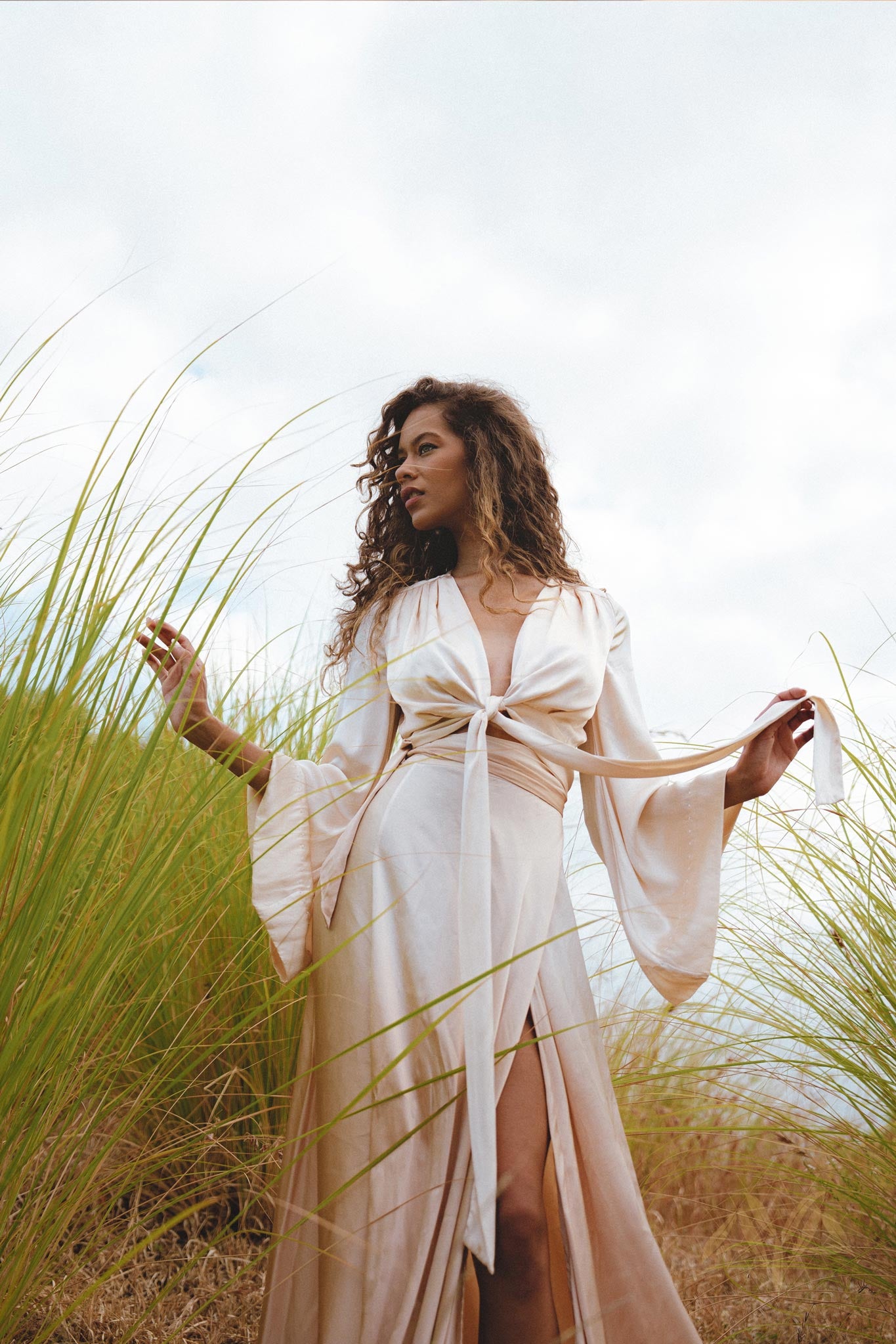 Powder Pink Venus Peace Silk Blouse • Ombre Goddess Top • Boho Wrap Top - AYA Sacred Wear