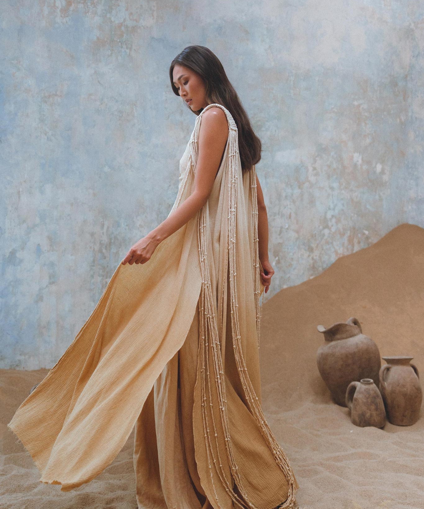 Powder Yellow Athena Cape • Bohemian Ombré Macrame Cape Dress • multiway Cover Up - AYA Sacred Wear