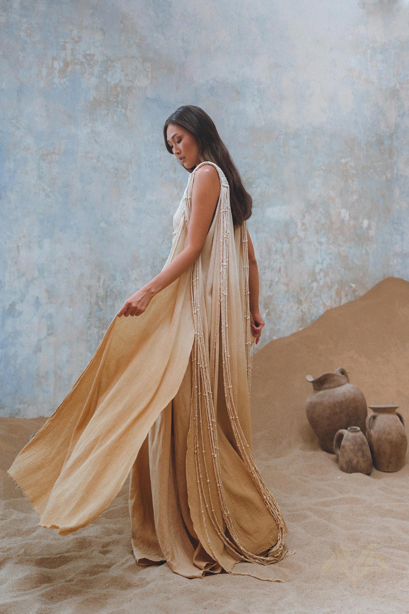 Powder Yellow Athena Cape • Bohemian Ombré Macrame Cape Dress • multiway Cover Up - AYA Sacred Wear