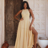 Powder Yellow Bhakti Dress • Boho Jingle Bells Dress • Organic Casual Cocktail Dress - AYA Sacred Wear