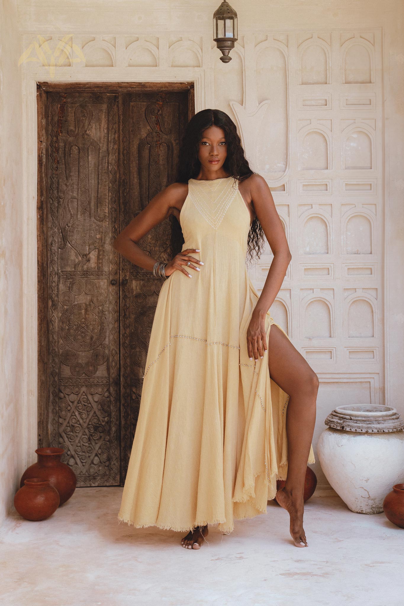 Powder Yellow Bhakti Dress • Boho Jingle Bells Dress • Organic Casual Cocktail Dress - AYA Sacred Wear