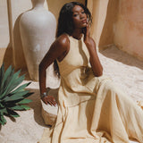 Powder Yellow Bhakti Dress • Boho Jingle Bells Dress • Organic Casual Cocktail Dress - AYA Sacred Wear