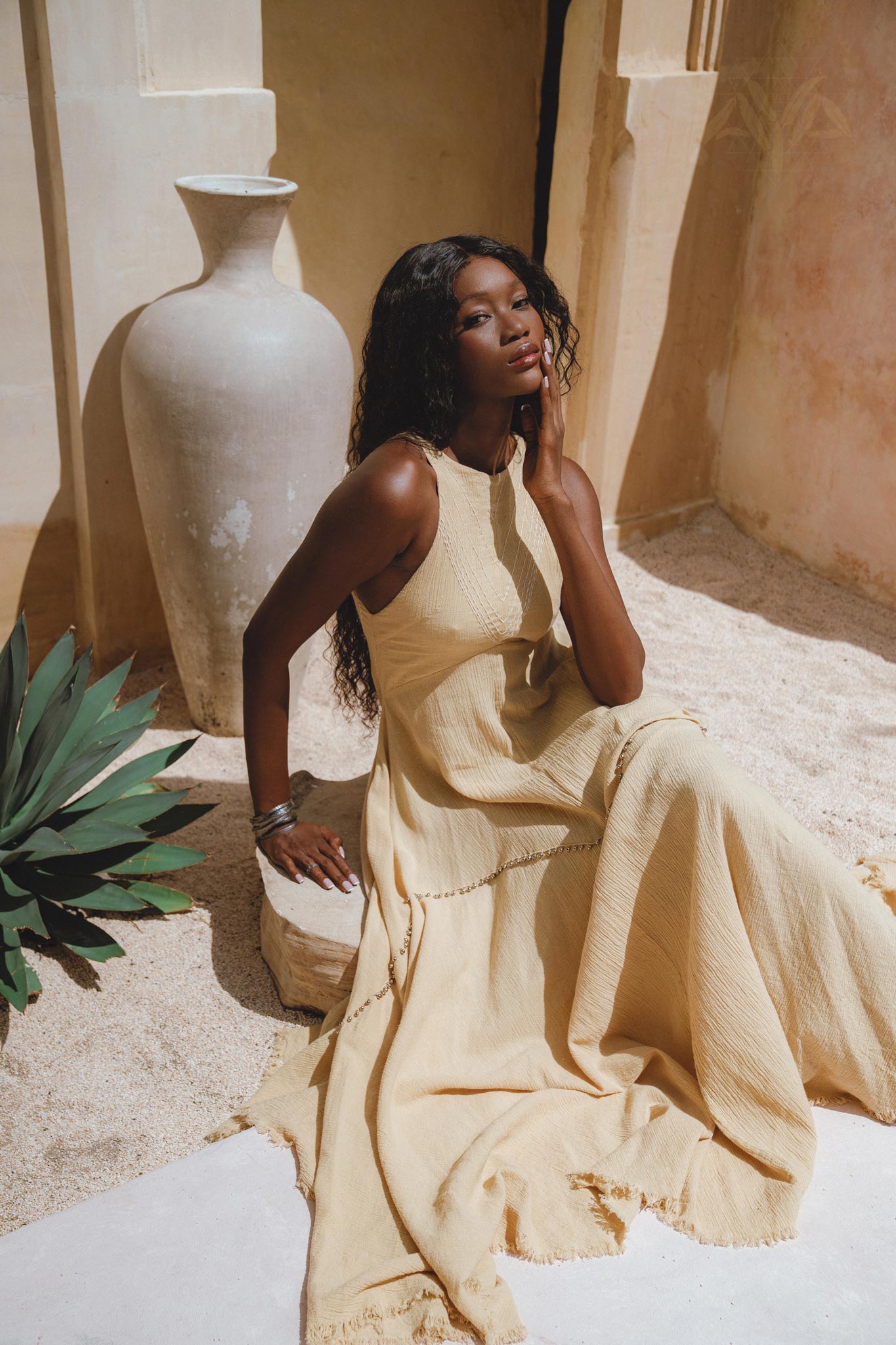 Powder Yellow Bhakti Dress • Boho Jingle Bells Dress • Organic Casual Cocktail Dress - AYA Sacred Wear