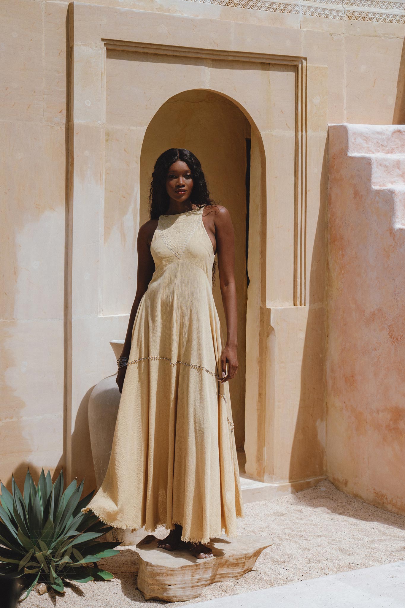 Powder Yellow Bhakti Dress • Boho Jingle Bells Dress • Organic Casual Cocktail Dress - AYA Sacred Wear