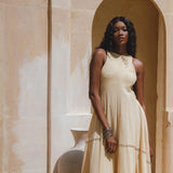 Powder Yellow Bhakti Dress • Boho Jingle Bells Dress • Organic Casual Cocktail Dress - AYA Sacred Wear