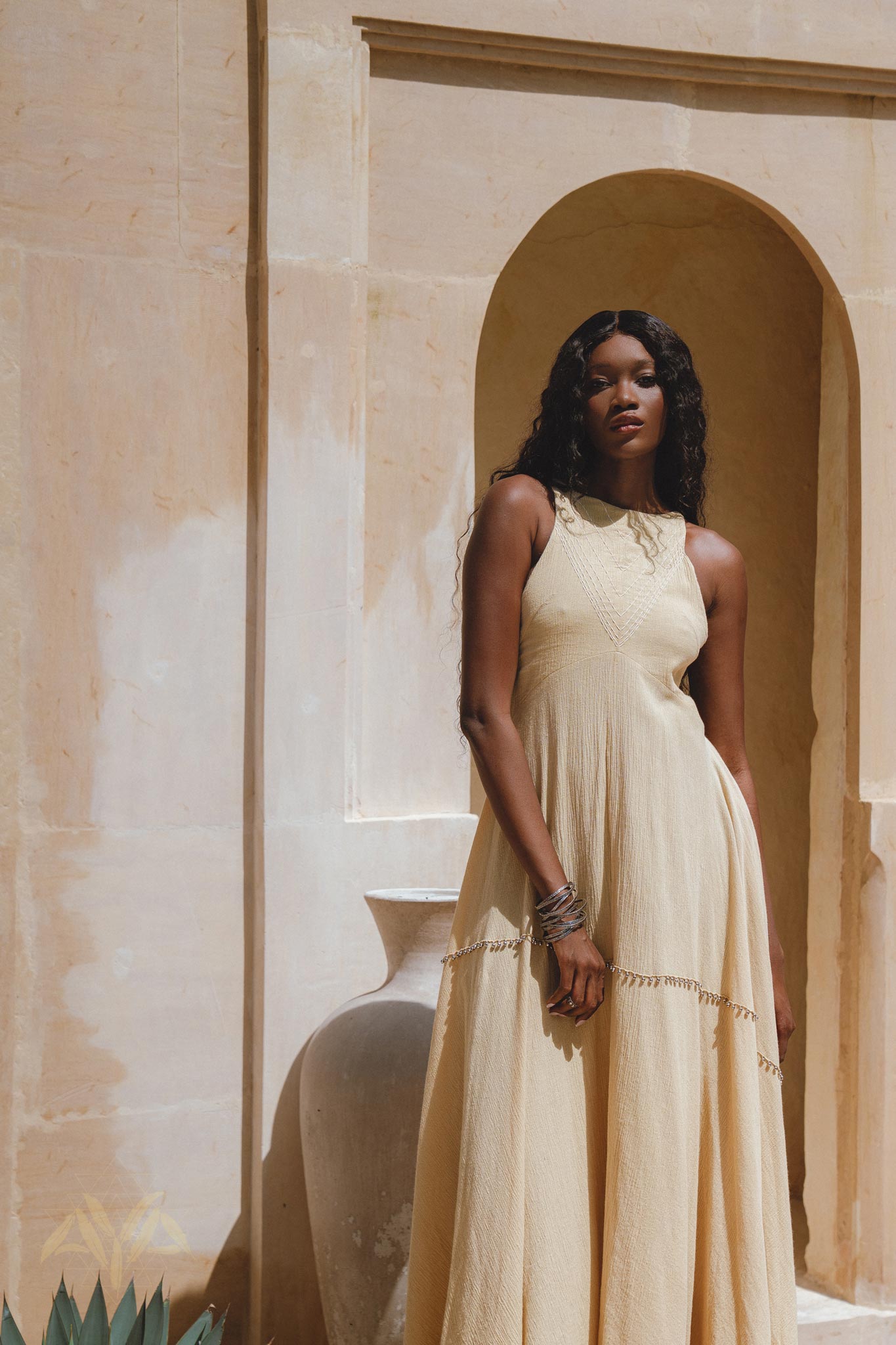 Powder Yellow Bhakti Dress • Boho Jingle Bells Dress • Organic Casual Cocktail Dress - AYA Sacred Wear