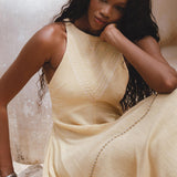 Powder Yellow Bhakti Dress • Boho Jingle Bells Dress • Organic Casual Cocktail Dress - AYA Sacred Wear