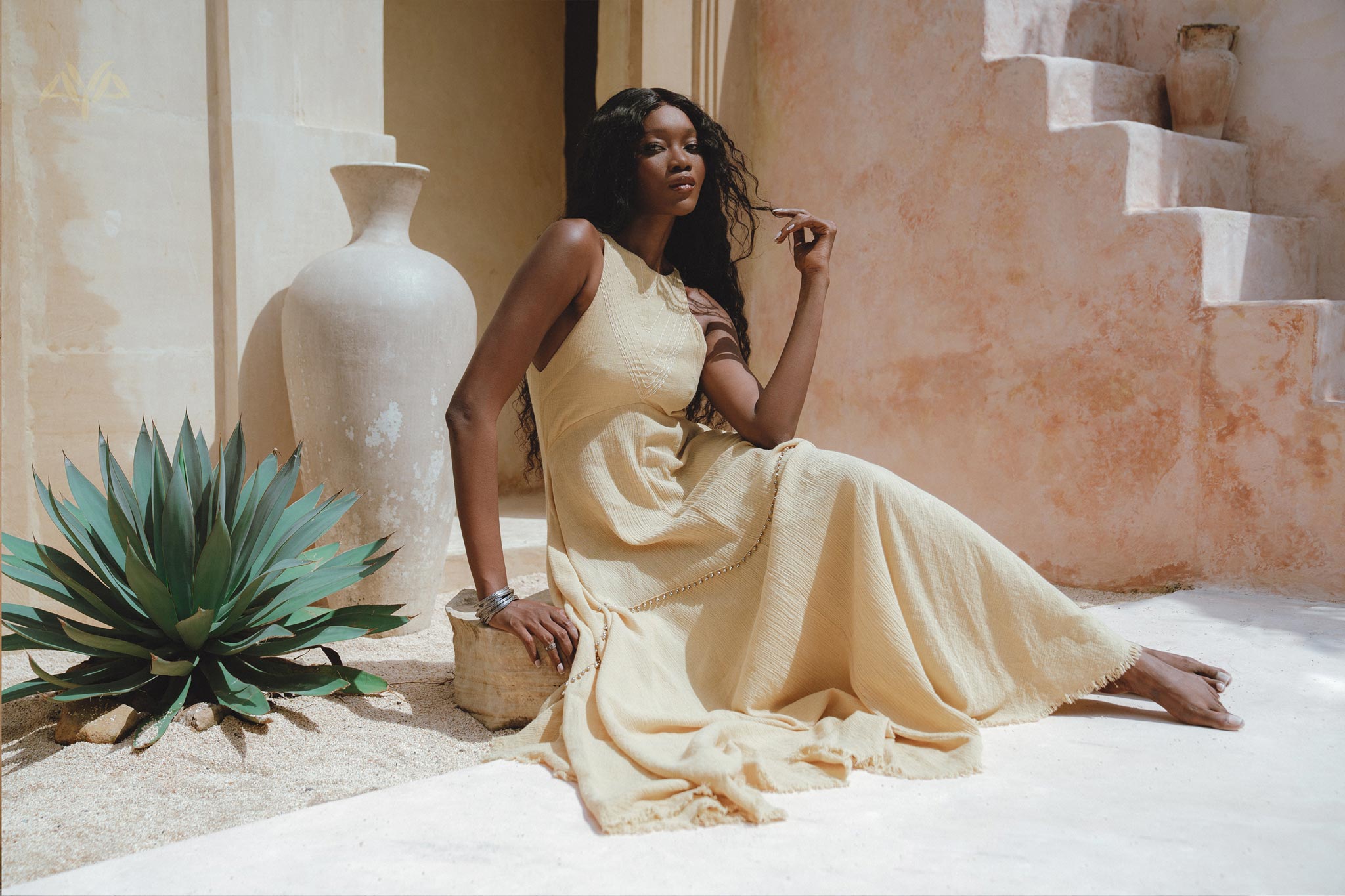 Powder Yellow Bhakti Dress • Boho Jingle Bells Dress • Organic Casual Cocktail Dress - AYA Sacred Wear