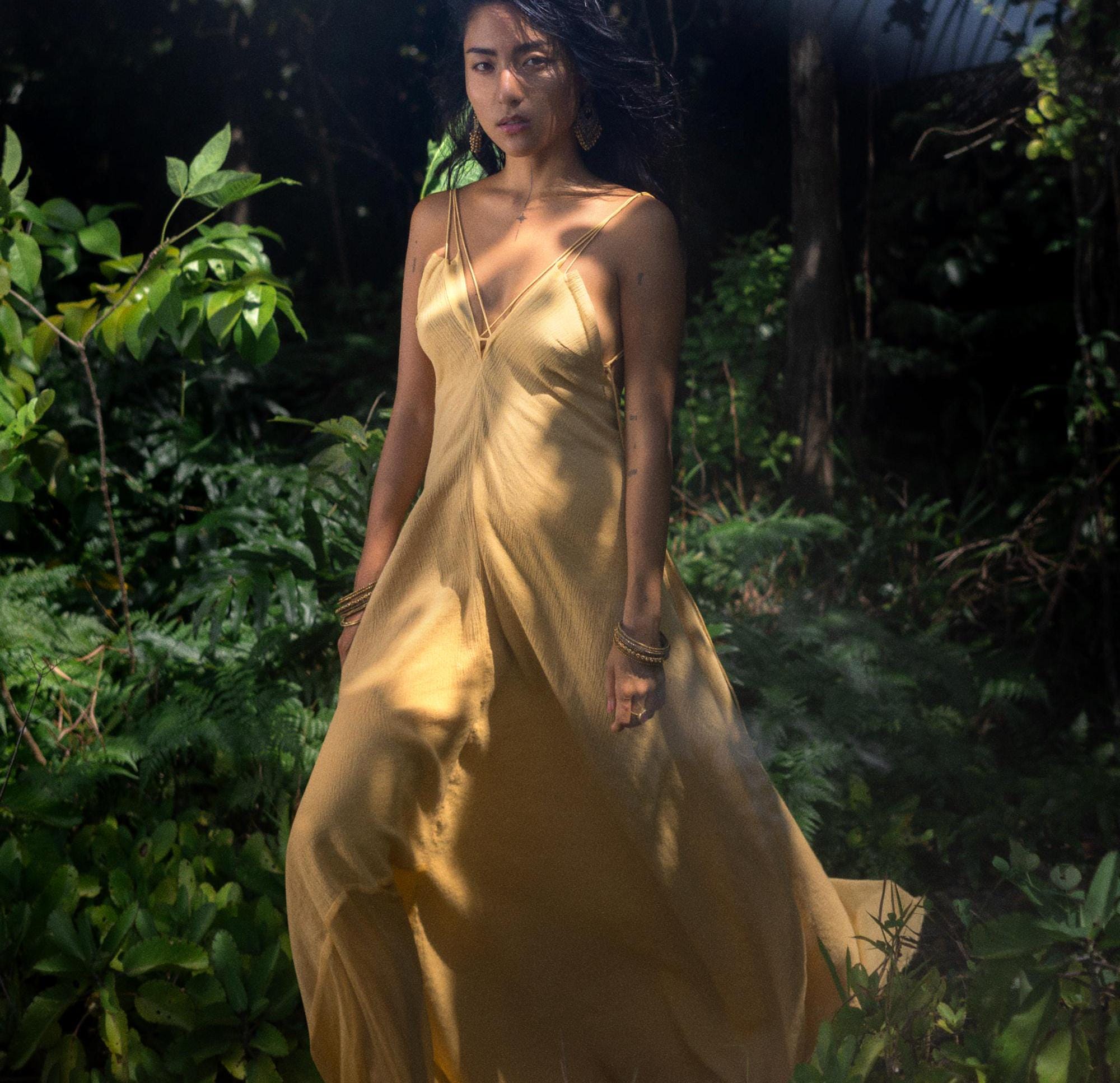 Powder Yellow Padma Dress • Boho Backless Dress • Sleeveless Elegant Dress - AYA Sacred Wear
