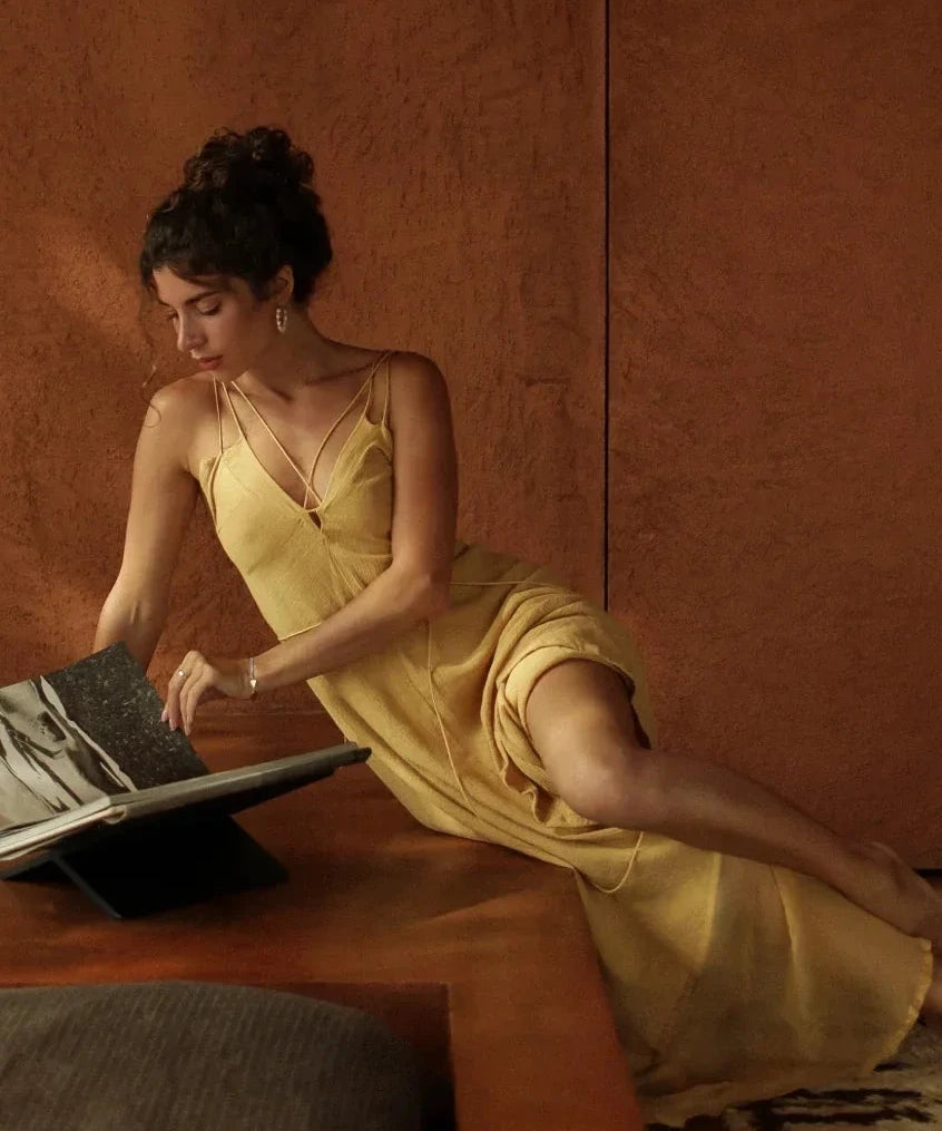 Powder Yellow Padma Dress • Boho Backless Dress • Sleeveless Elegant Dress - AYA Sacred Wear
