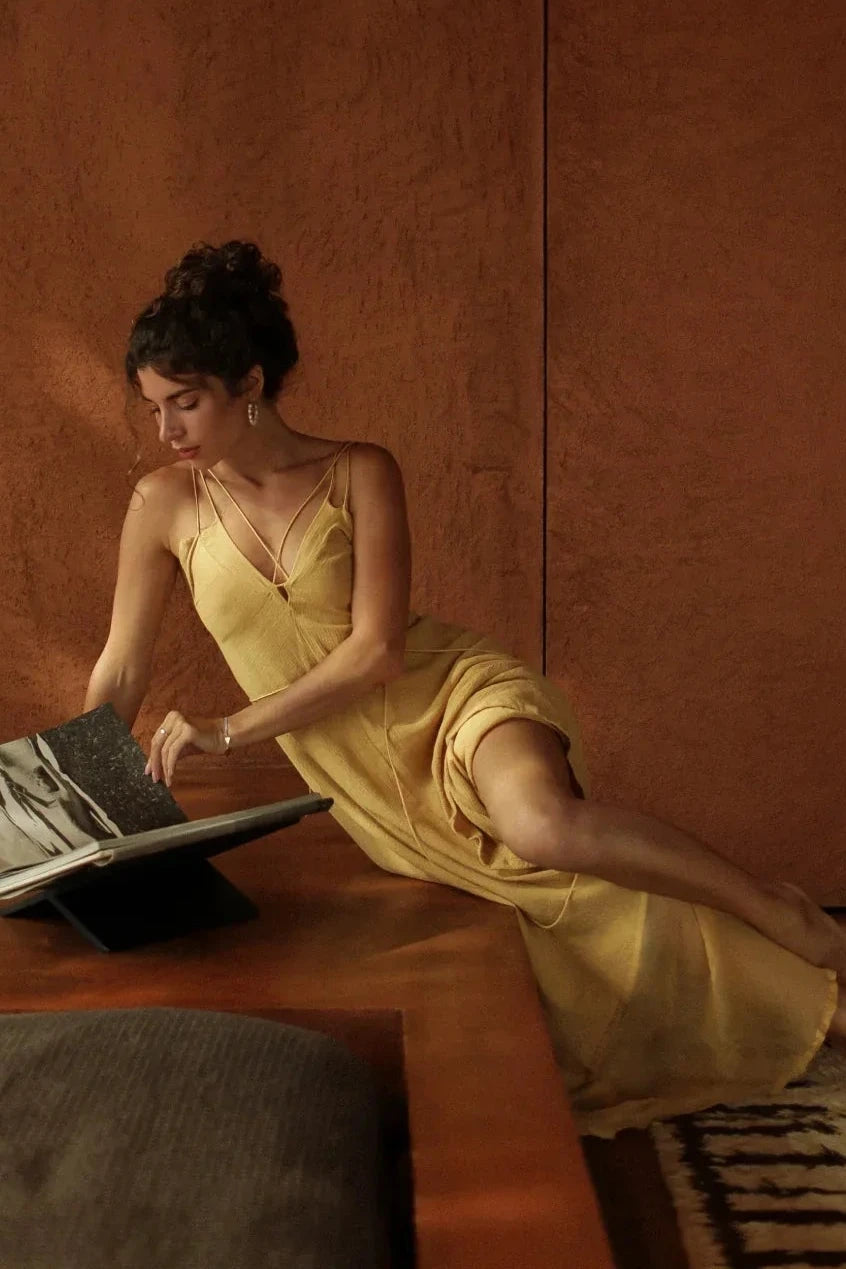 Powder Yellow Padma Dress • Boho Backless Dress • Sleeveless Elegant Dress - AYA Sacred Wear