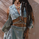 Step up your organic boho look with Aya Sacred Wear's Powder Blue Top and Trousers for women. 