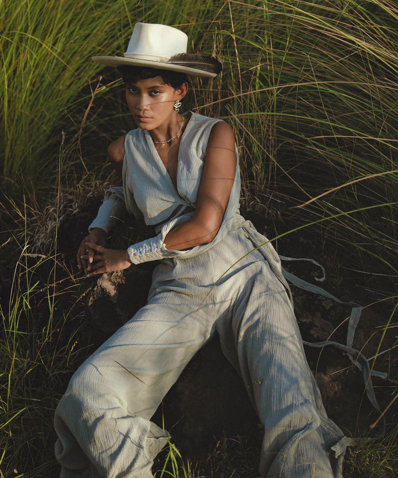 Shop now and get the perfect organic boho look with our Powder Blue Top and Trousers for women by Aya Sacred Wear.