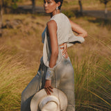 Look your best with Aya Sacred Wear's Powder Blue Top and Trousers for women. Get your organic boho look now!