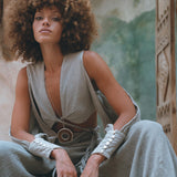 Get the perfect organic boho look with our Powder Blue Top and Trousers for women by Aya Sacred Wear. 