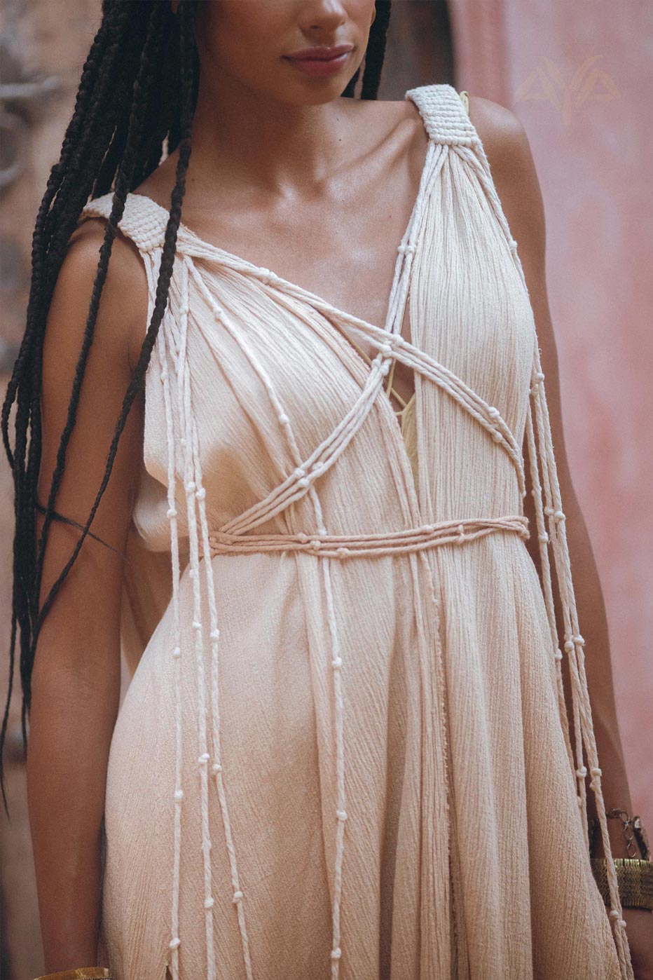 Shop Aya Sacred Wear for Powder Pink Macrame Robes for Women