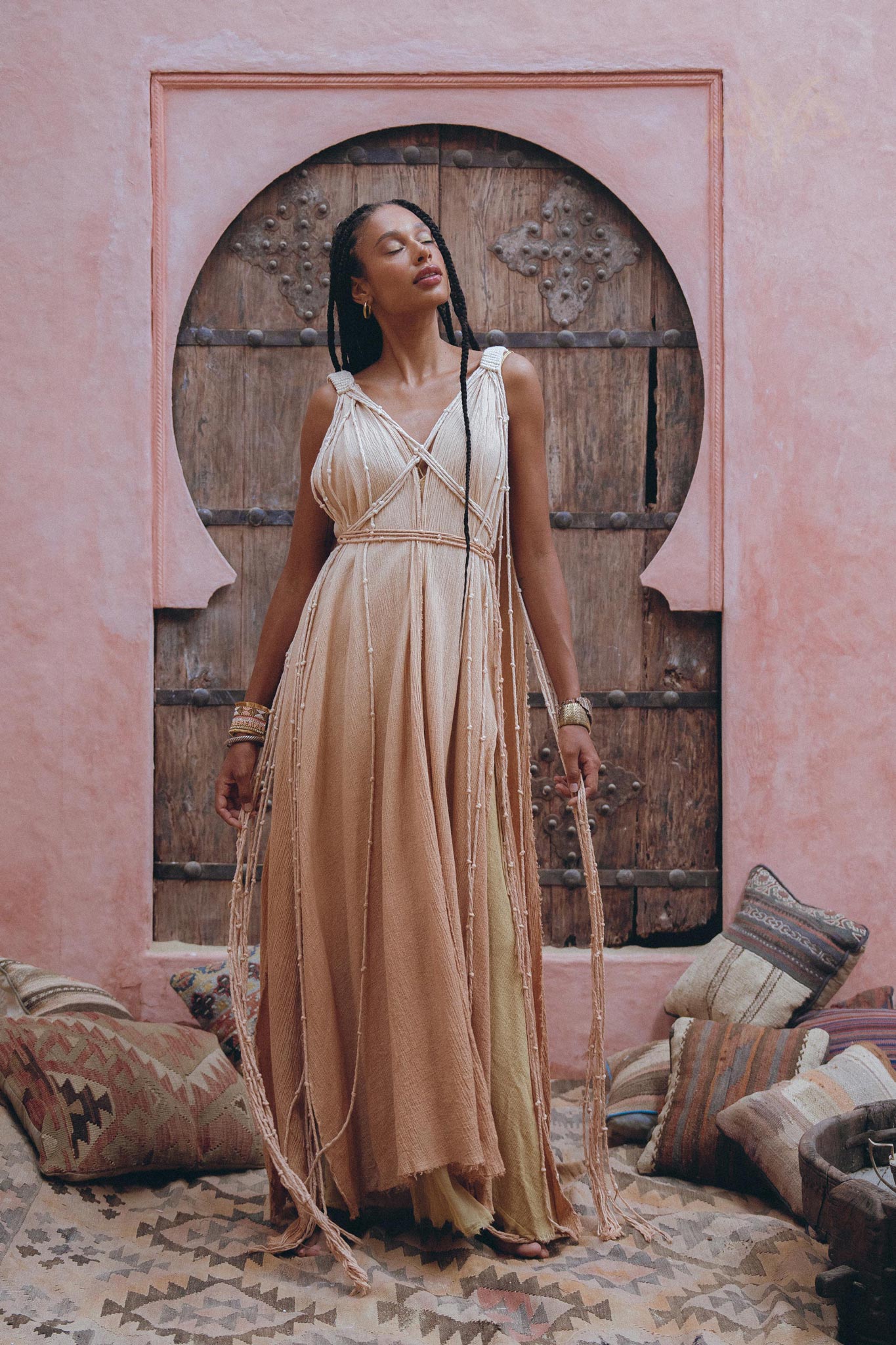 Get a Powder Pink Macrame Robe from Aya Sacred Wear