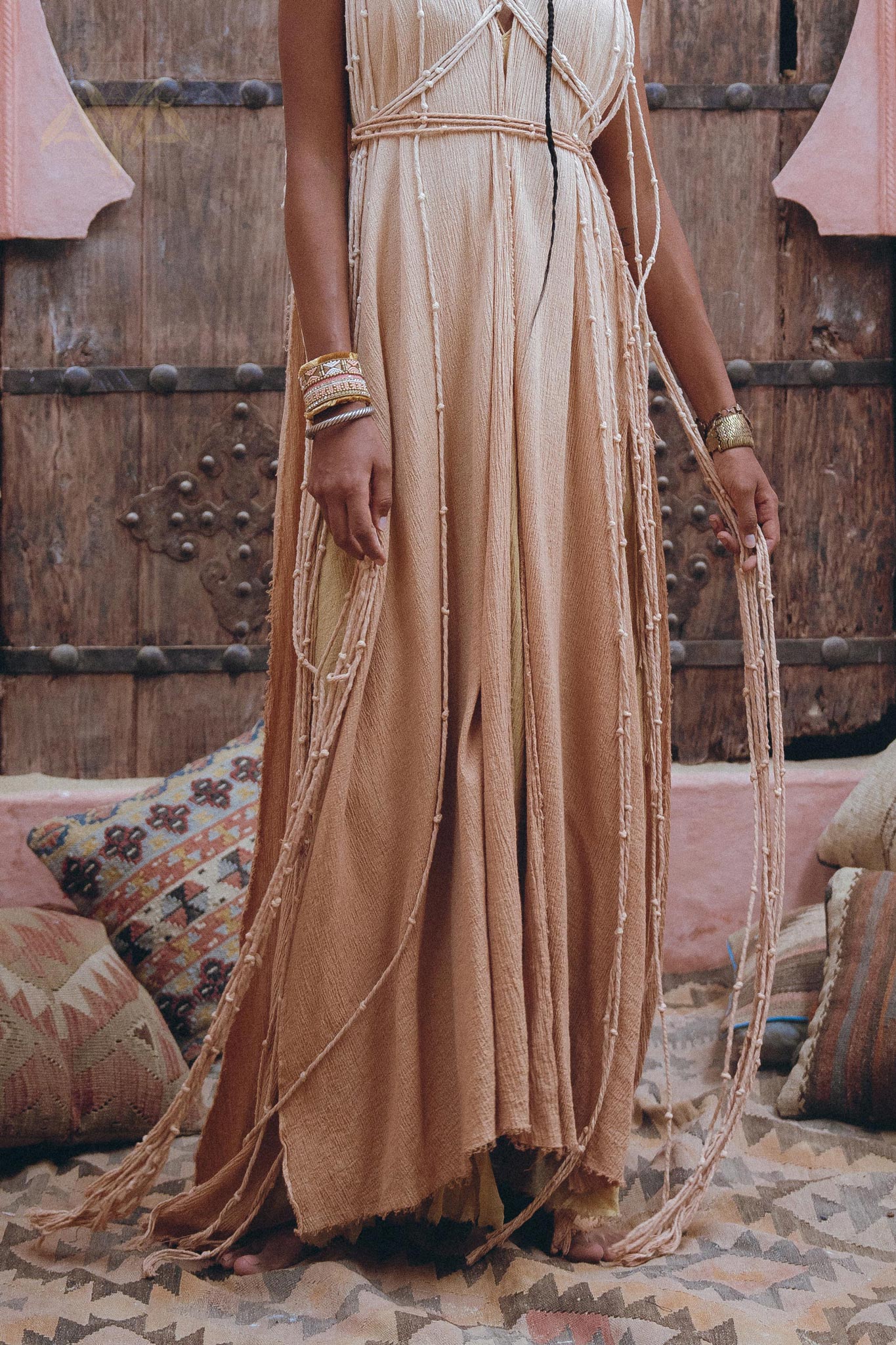 Aya Sacred Wear: Powder Pink Macrame Robes for Women