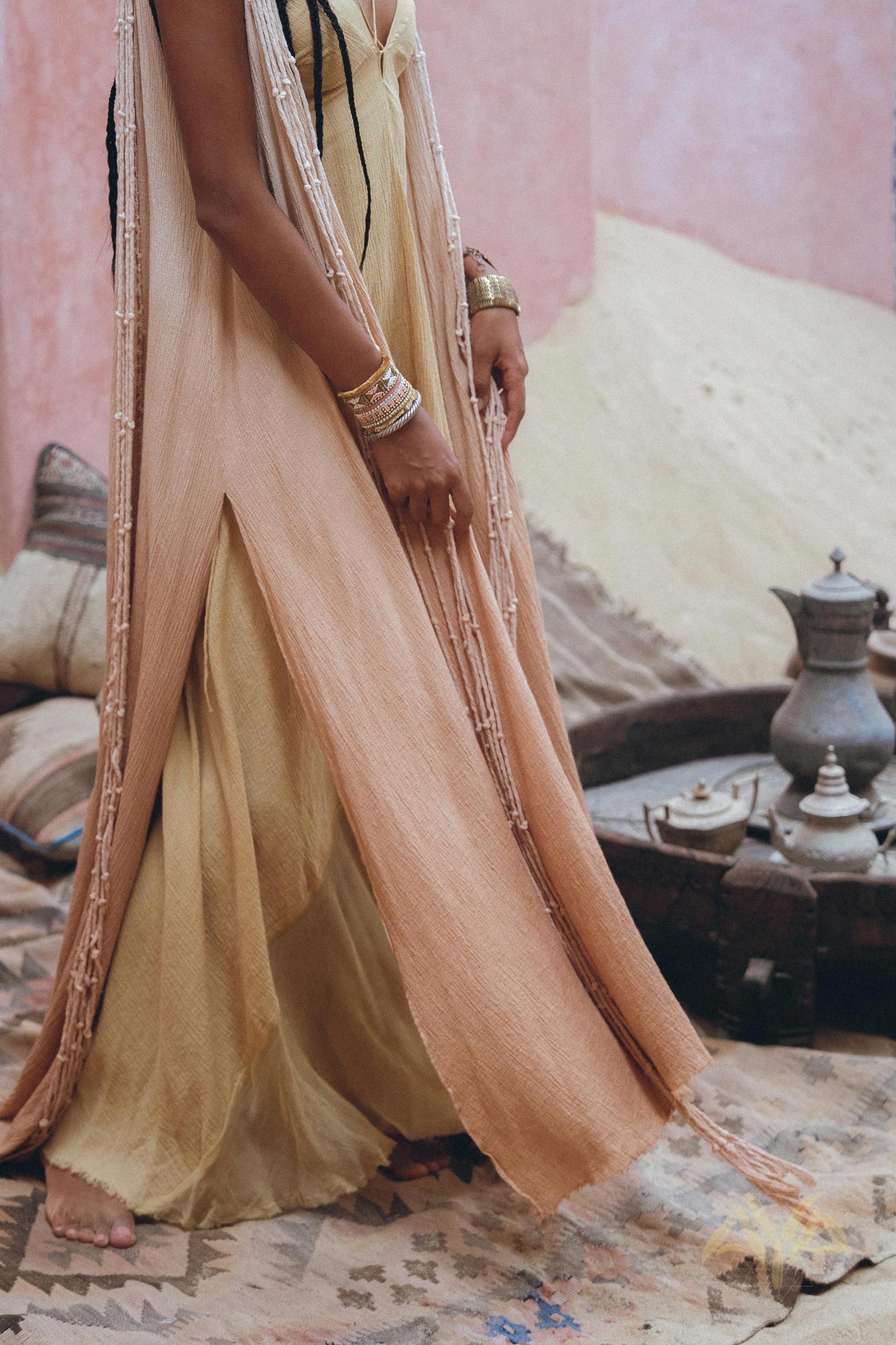 Aya Sacred Wear: Powder Pink Macrame Robes for Women's Fashion