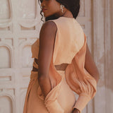 Charming Open Sleeves Boho Crop Top with Wide Pants - Powder Pink - Organic Botanical Dye, Linen Cotton Blend - Eco-Friendly and Comfortable.