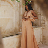 Powder Pink Organic Boho Set for Women - Crop Top with Open Shoulders and Palazzo Pants - Made of 70% Linen, 30% Cotton - Botanically Dyed