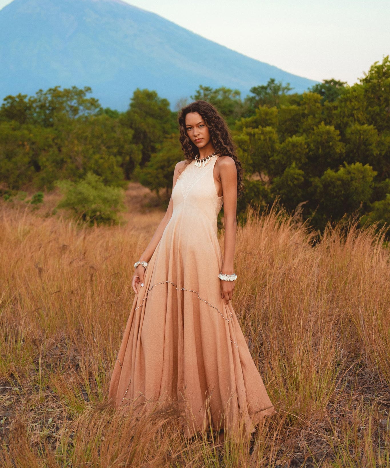 Show off your style with the modern and chic Ombré Pink Minimalist Dress from aya sacred wear.