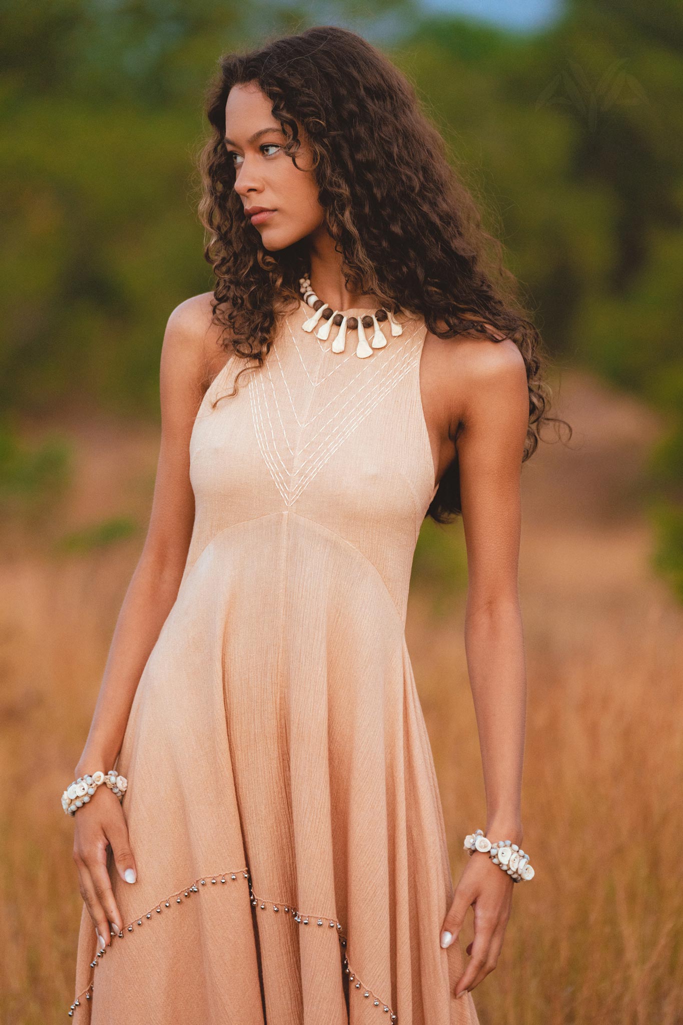 Look Stunning in the Powder Pink Small Bells Dress from Aya Sacred Wear.