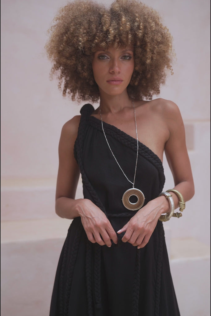 Organic Bohemian Noir Chic – Black Aurora Greek Goddess Dress