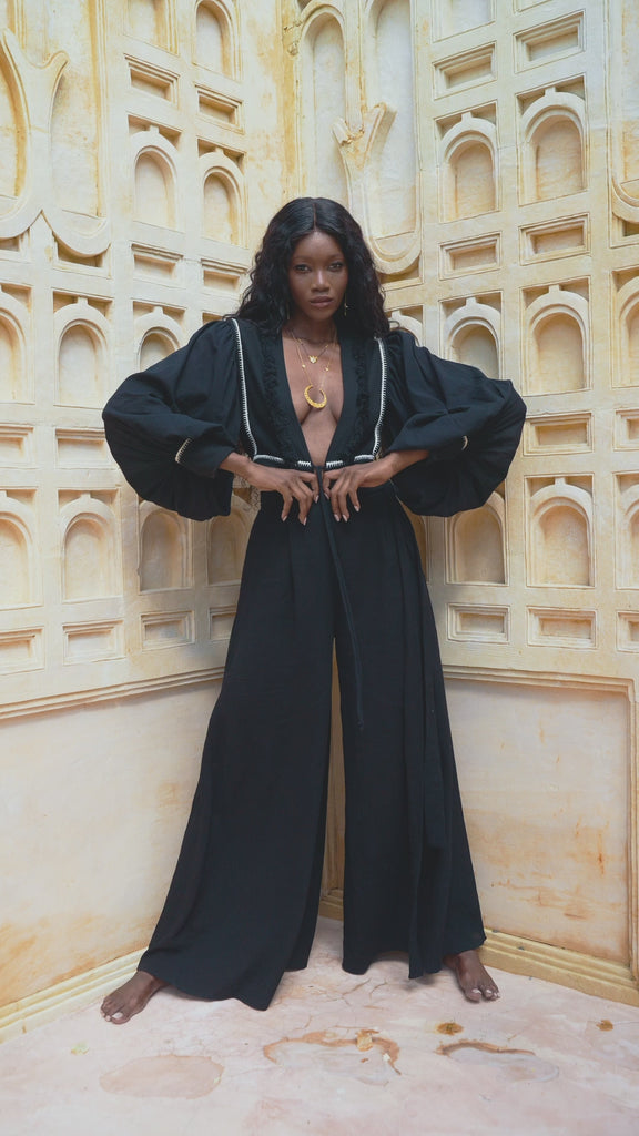 Look stylish and sophisticated in Aya Sacred Wear's Black Puff Sleeves Top