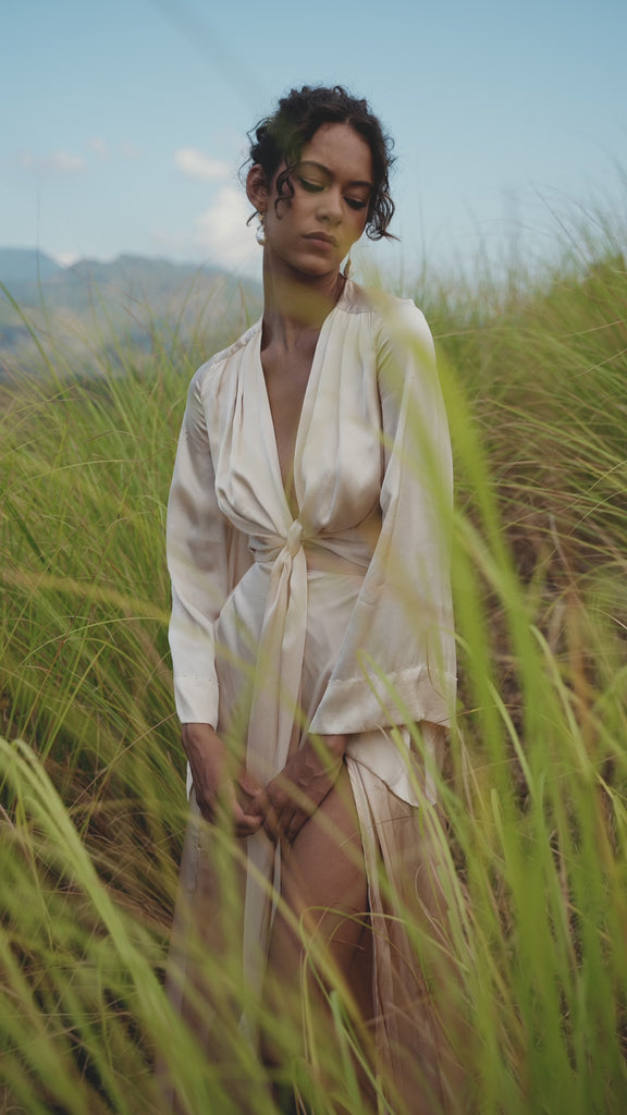 Ombre Kimono Blouse in Dusty Pink & Cream - Bohemian Long Sleeve Crop Top - Stylish Boho Wrap Cover Up for the Modern Goddess