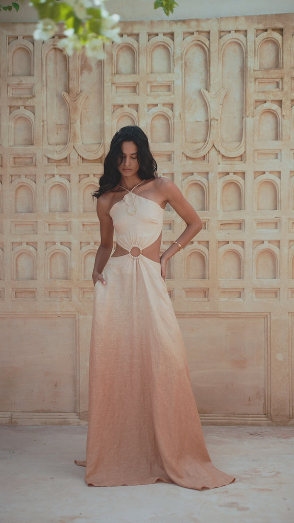 Choose the Powder Pink Open Maxi Dress from Aya Sacred Wear for an Unforgettable Look