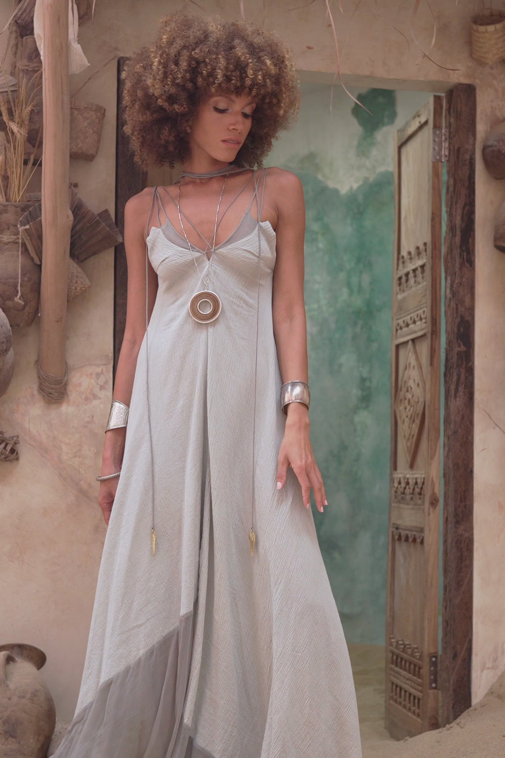 Enhance your wardrobe with the exquisite Powder Blue Goddess Dress from Aya Sacred Wear - a timeless and unique piece to add to your collection!