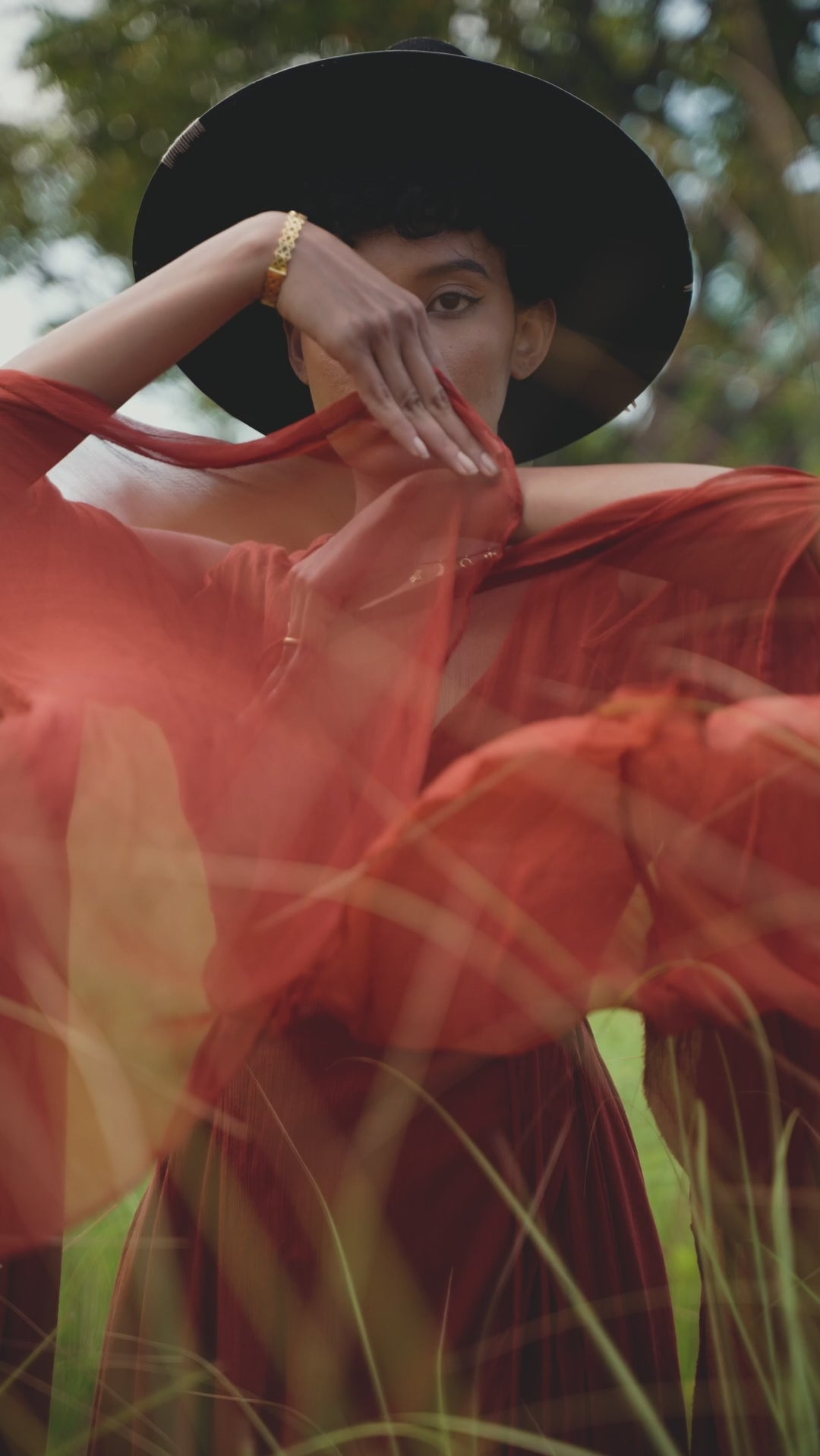 Bridesmaid Long Bell Sleeves Dress in Red Wine - Fairy Wings Design for Wedding Guests. Boho Goddess Style with Light Cotton Fabric