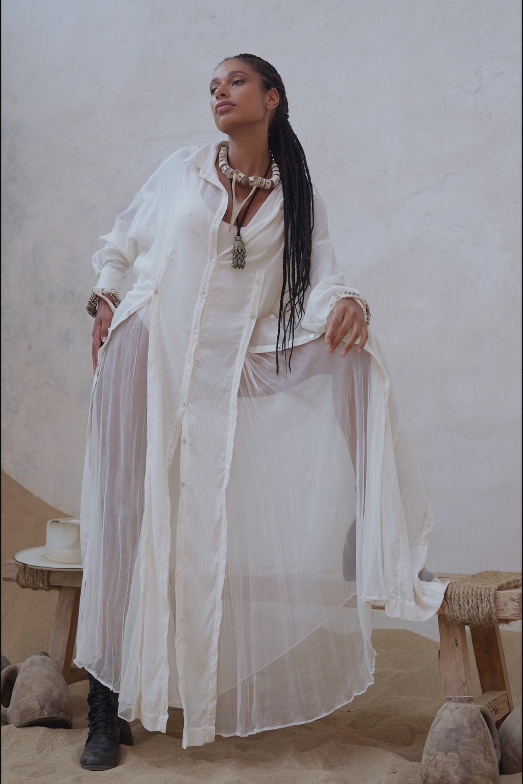 Look beautiful in Aya Sacred Wear's organic Off-White wedding dress. Perfect for your special day.