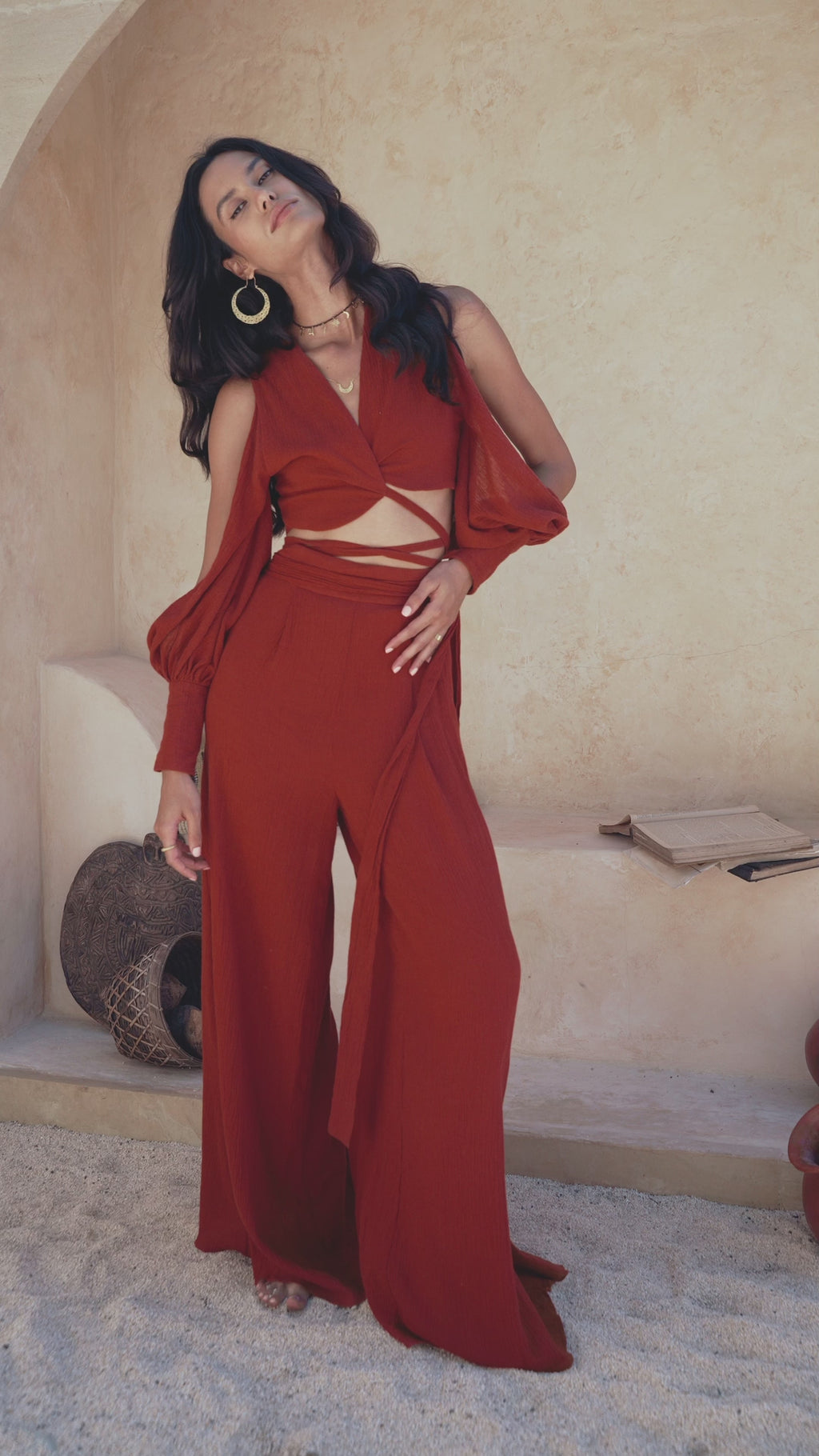 Get the Latest Red Wine Set Crop Top and Pants from Aya Sacred Wear