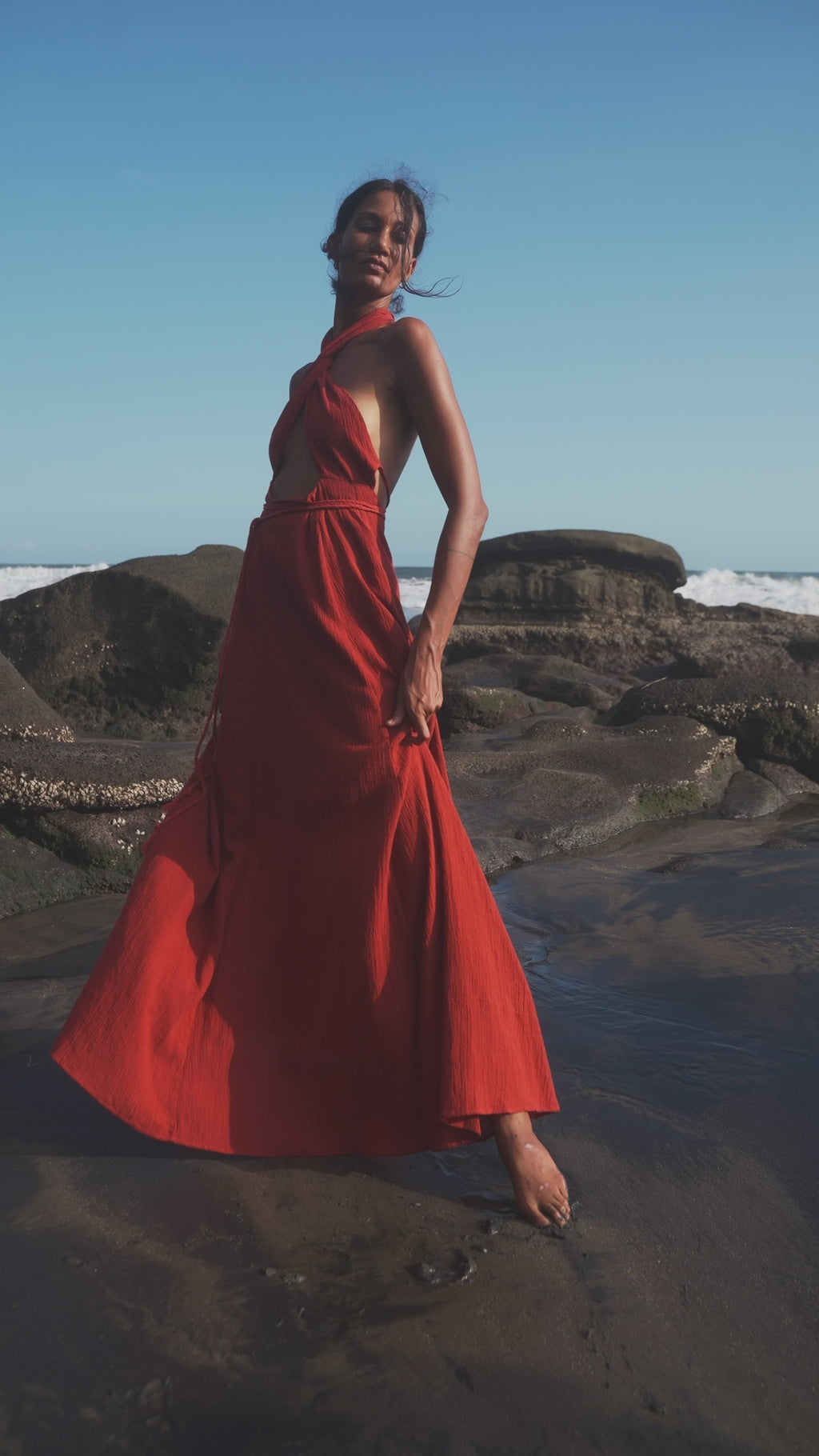 Elegant and divine, Aya Sacred Wear's red wine Greek goddess dress is sure to turn heads.