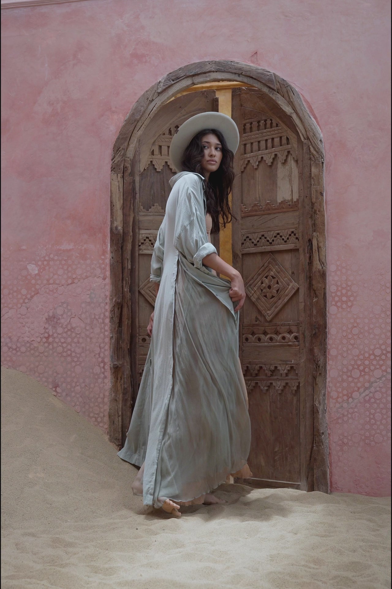 Get the perfect boho look with Aya Sacred Wear's powder blue shirt dress.