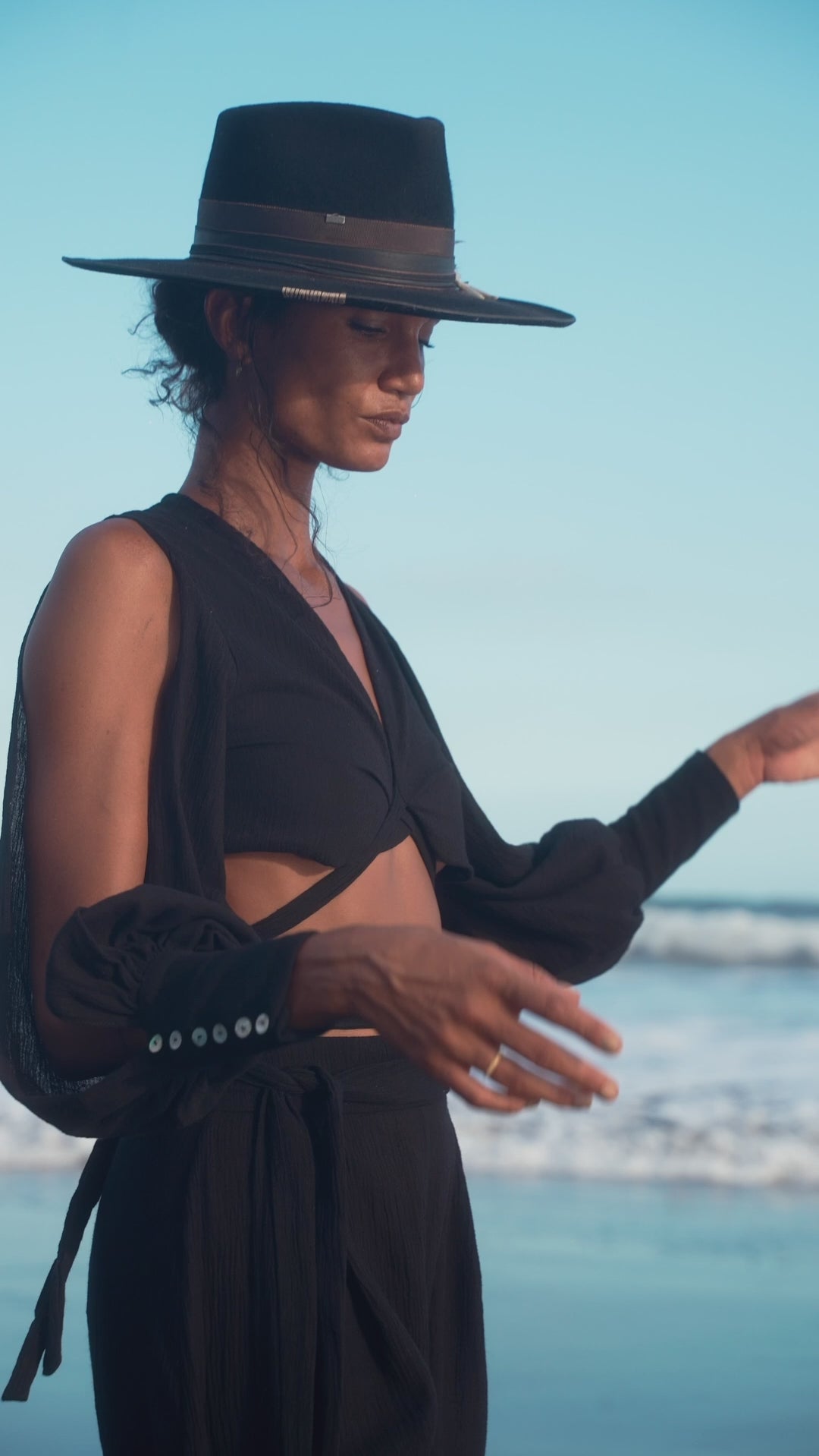 Unique Bohemian Goth Set - Flaunt your personal style with this adjustable black boho top and pants combo