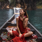 Red Aurora Greek Goddess Dress • Boho Macrame Dress • Boho Sustainable Dress - AYA Sacred Wear