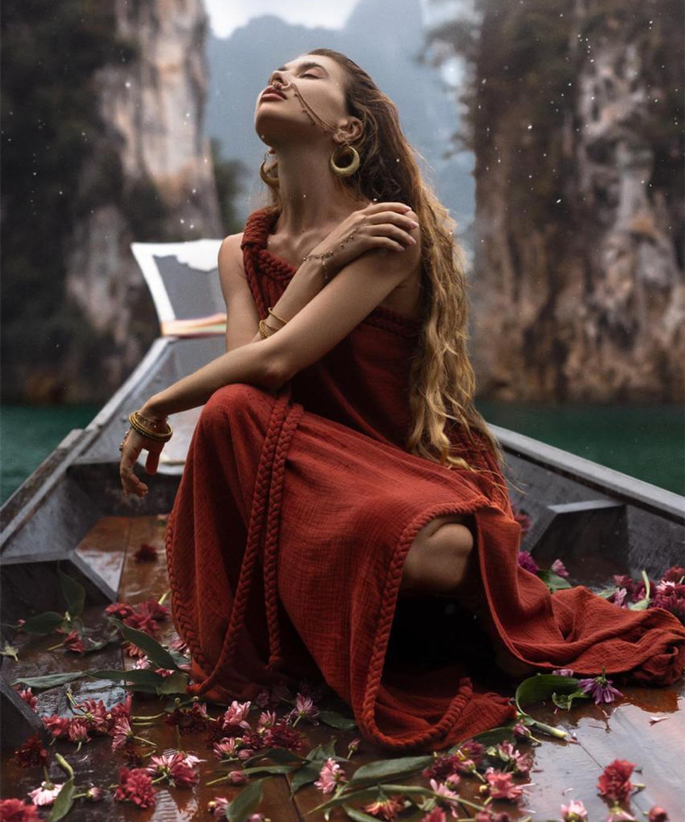 Red Aurora Greek Goddess Dress • Boho Macrame Dress • Boho Sustainable Dress - AYA Sacred Wear