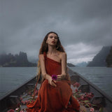 Red Aurora Greek Goddess Dress • Boho Macrame Dress • Boho Sustainable Dress - AYA Sacred Wear