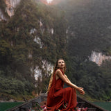 Red Aurora Greek Goddess Dress • Boho Macrame Dress • Boho Sustainable Dress - AYA Sacred Wear