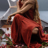 Red Aurora Greek Goddess Dress • Boho Macrame Dress • Boho Sustainable Dress - AYA Sacred Wear