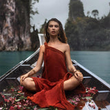 Red Aurora Greek Goddess Dress • Boho Macrame Dress • Boho Sustainable Dress - AYA Sacred Wear