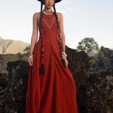 Red Bhakti Dress • Boho A Line Goddess Dress • Minimalist Cocktail Dress - AYA Sacred Wear