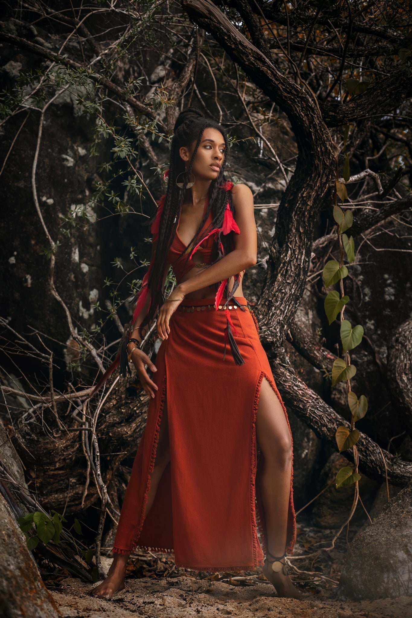 Red Boho Crop Top • Bohemian Top with Handmade Knots - AYA Sacred Wear