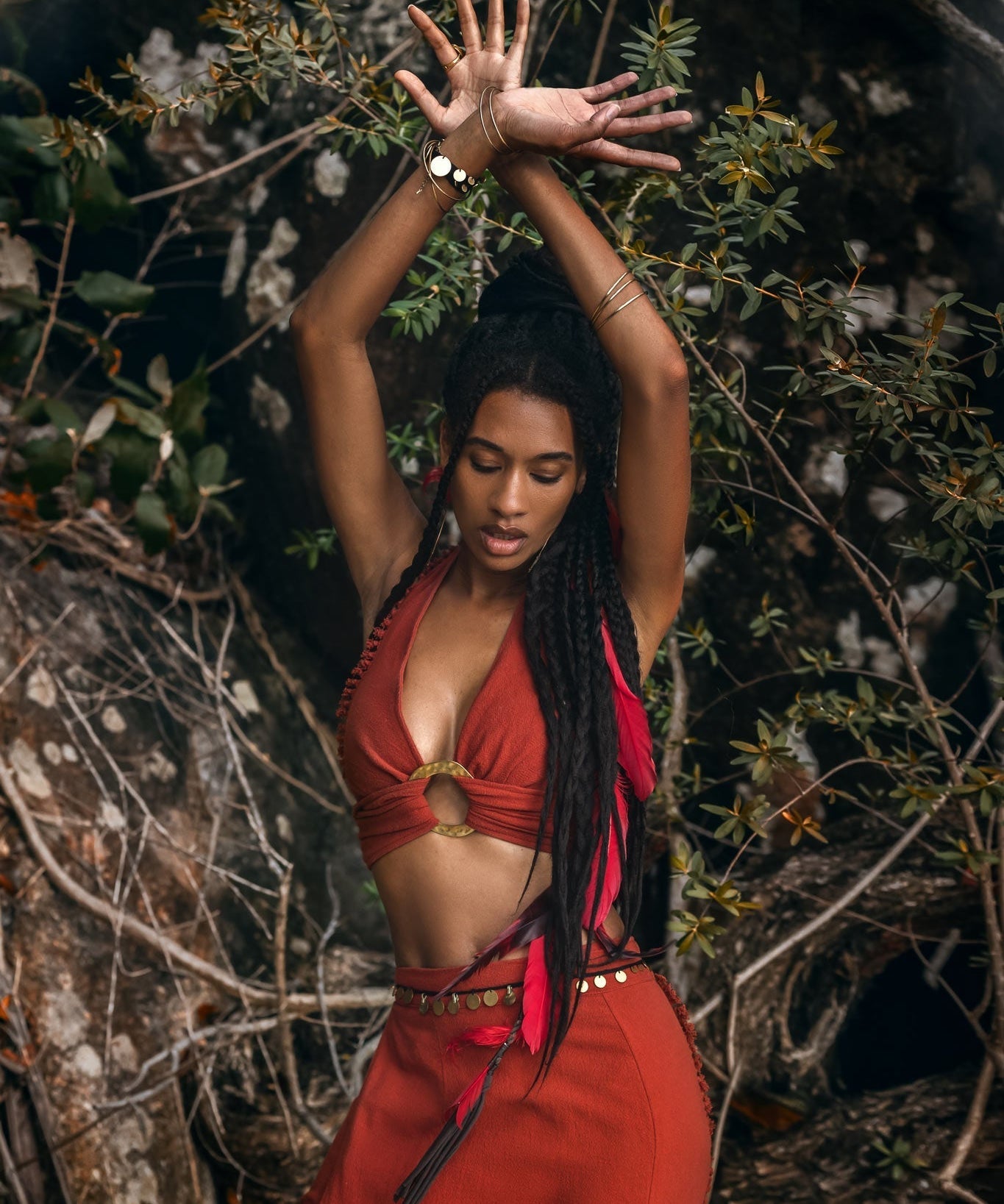 Red Boho Crop Top • Bohemian Top with Handmade Knots - AYA Sacred Wear